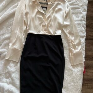 Halston black and white collared shirt dress